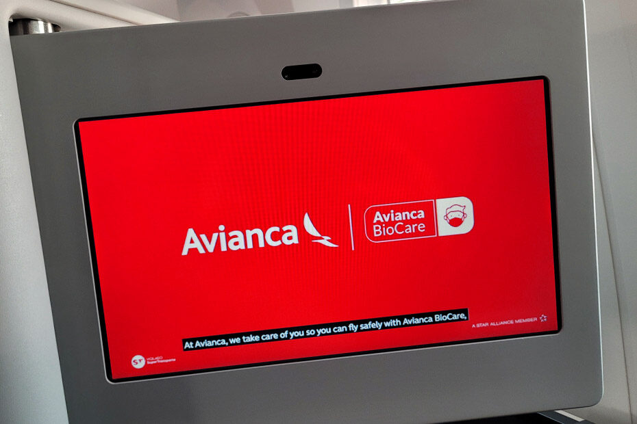 Avianca Business Class TV screen with airline logo