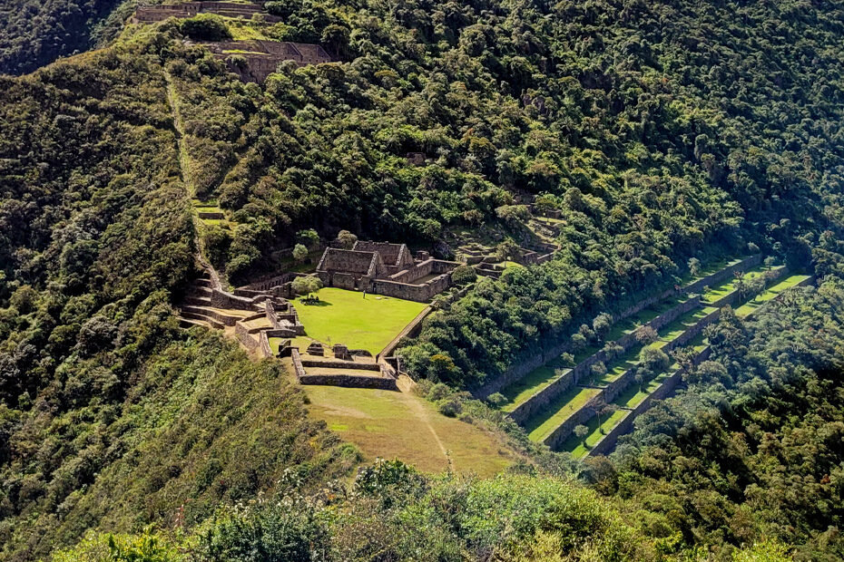 The main buildings of Choquequirao, viewed from the top of the altar, on the 5-Day Trek with Alpaca Expeditions
